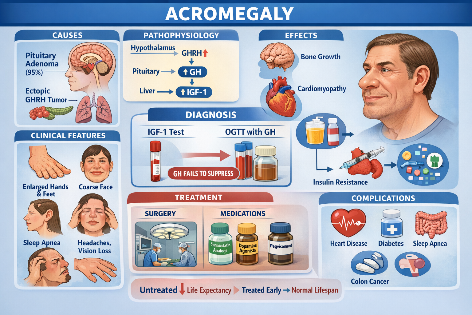 Illustration of Acromegaly Complete Clinical Guide With Diagnosis Management Pathophysiology Complications symptoms