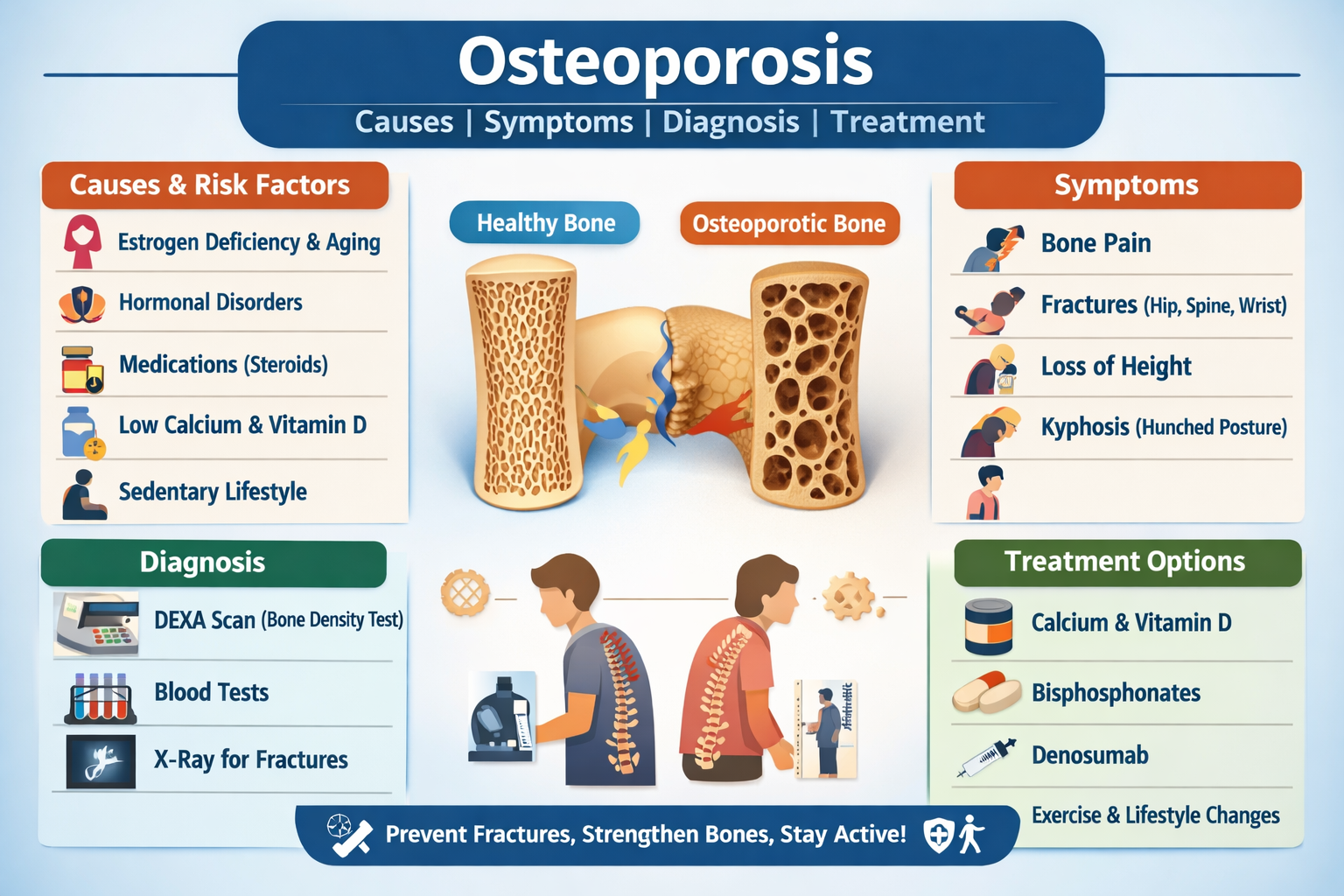 Illustration of Osteoporosis Causes Symptoms Diagnosis and Treatment Guide symptoms