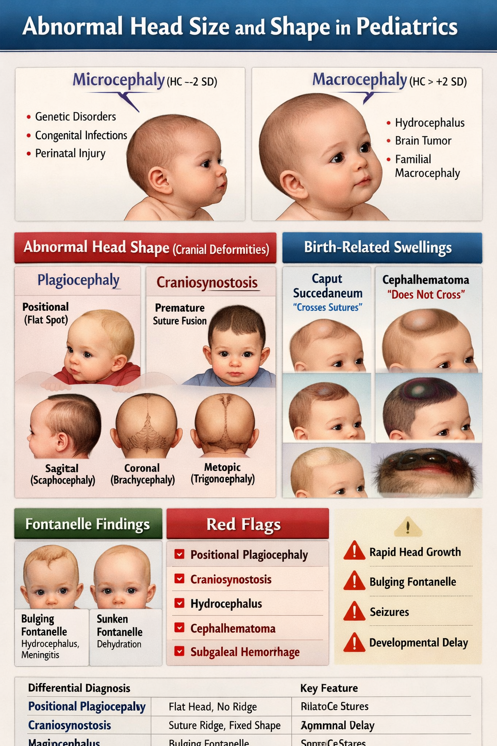 Illustration of Abnormal Head Size and Shape in Pediatrics Microcephaly Macrocephaly Craniosynostosis Guide symptoms